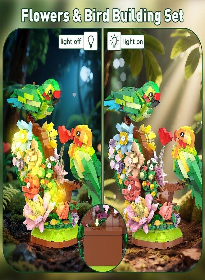 Vziimo Flowers & Love Bird Building Set for Adults, Flower Parrot Botanicals Decor Model Kit with LED, Animal Toys Gifts Ideas for Adults and Teens Age 14+ (1050 PCS) - Image 2